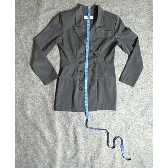 Vintage 80s LEW MAGRAM Blue Gray Double Breasted Blazer Jacket Coat Suit USA 4 - Picture 8 of 9